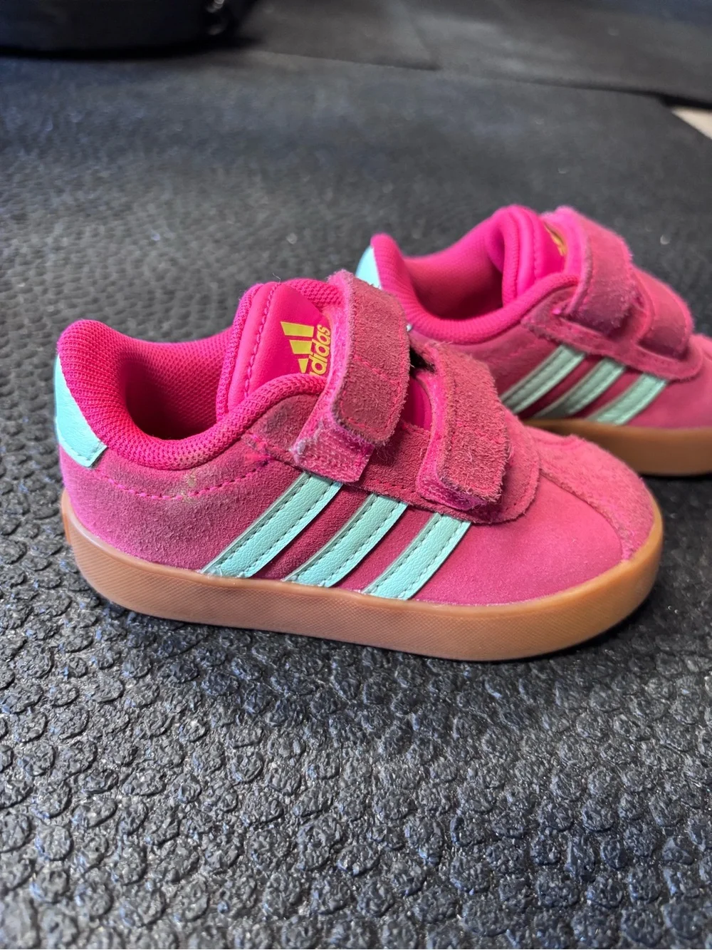 adidas Kids Hot Pink Suede Velcro Sneakers with Gum Sole